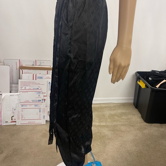 Satin Harem Trouser Running Pants, Black Jogger Track Pants, Size Medium - Picture 4 of 16
